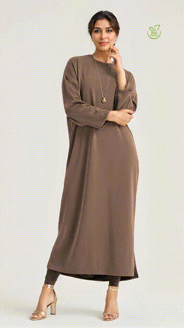 YOF Modest | Ultra-Long Loose Sweatshirt Dress with Side Slits