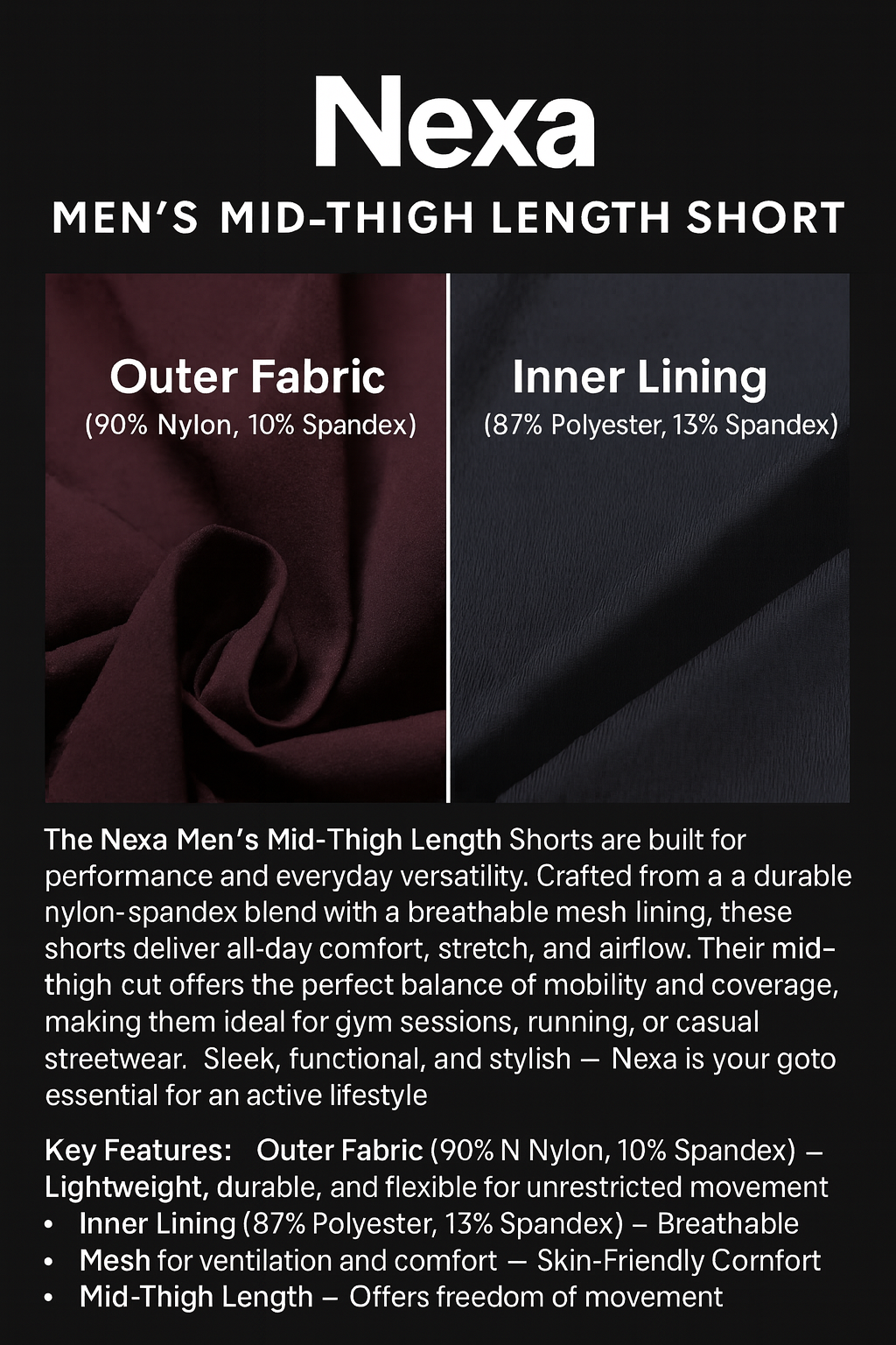 Nexa Men’s Mid-Thigh Length Shorts