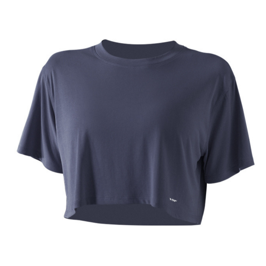 Navy blue t-shirt on a white background