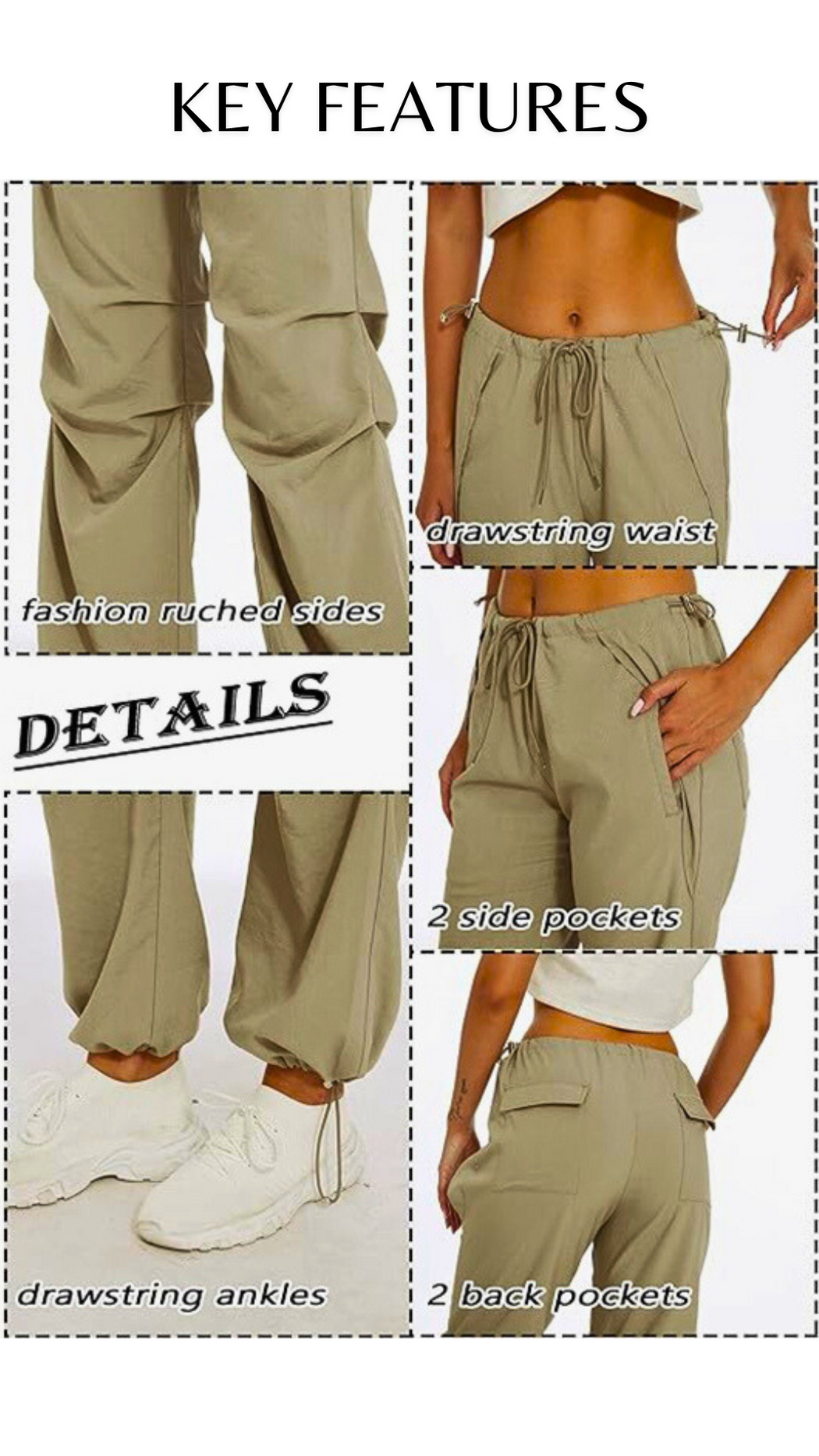 High Waist Adjustable Ruched Cargo Pants