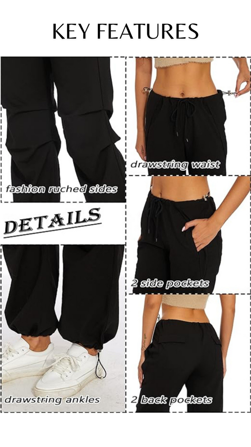 High Waist Adjustable Ruched Cargo Pants