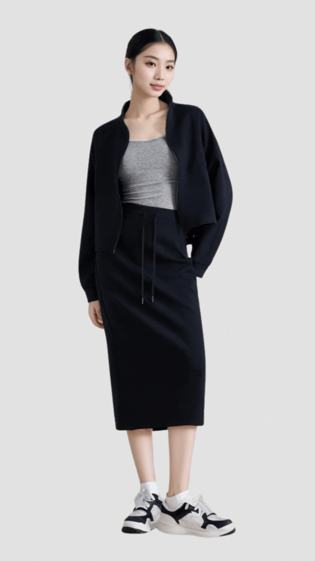 Urban Minimalist Drawstring Midi Skirt