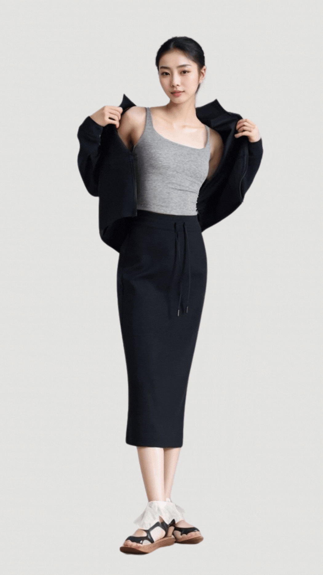 Urban Minimalist Drawstring Midi Skirt