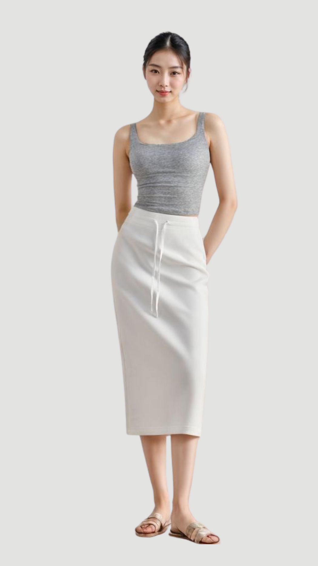 Urban Minimalist Drawstring Midi Skirt
