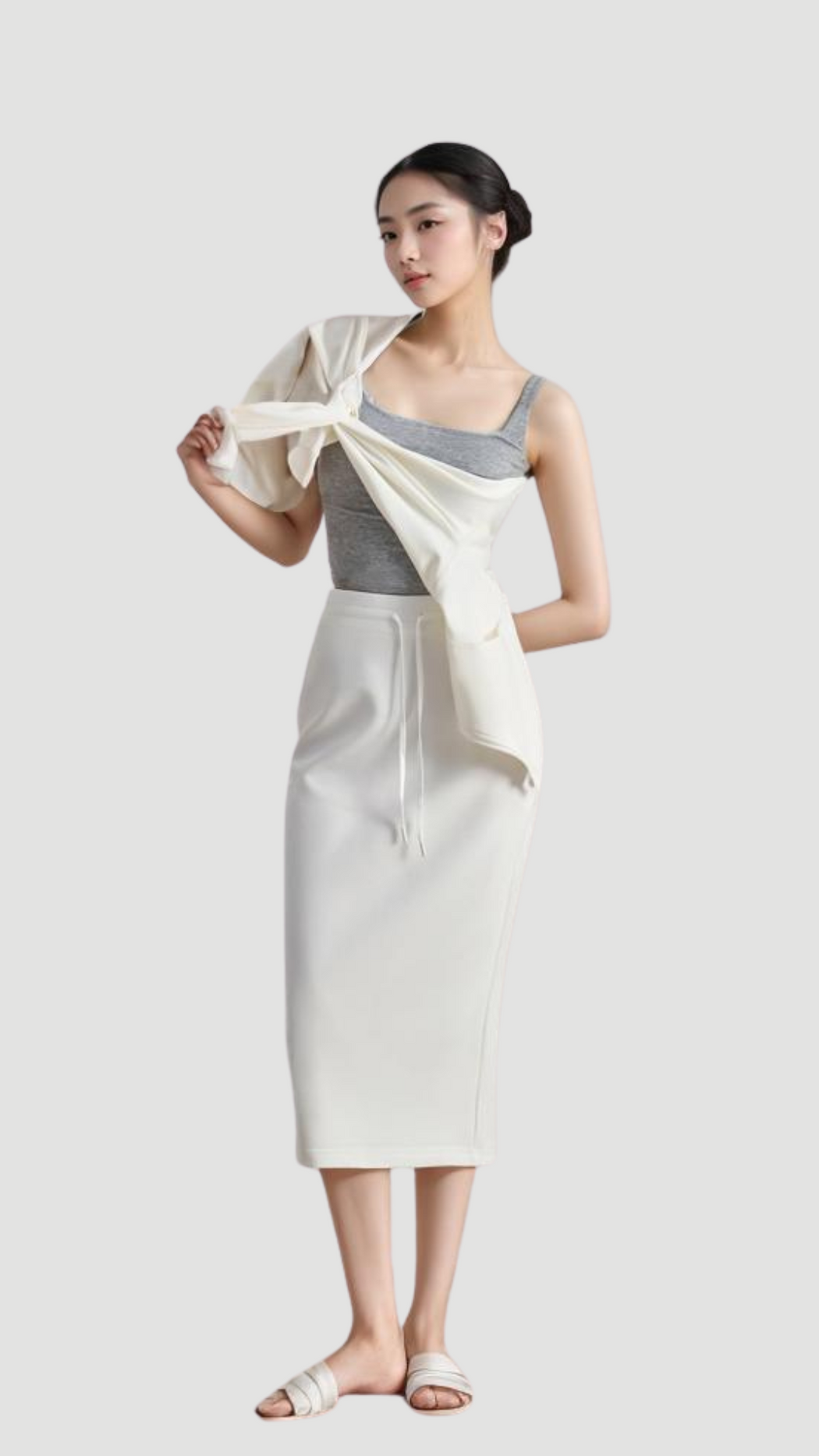 Urban Minimalist Drawstring Midi Skirt