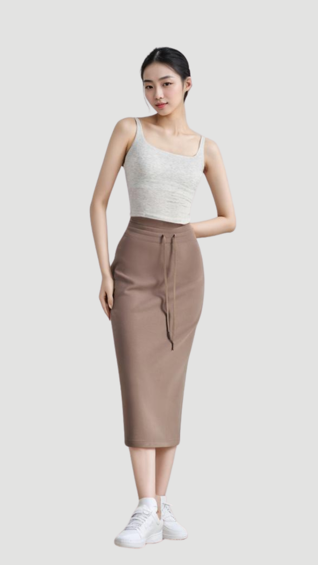 Urban Minimalist Drawstring Midi Skirt