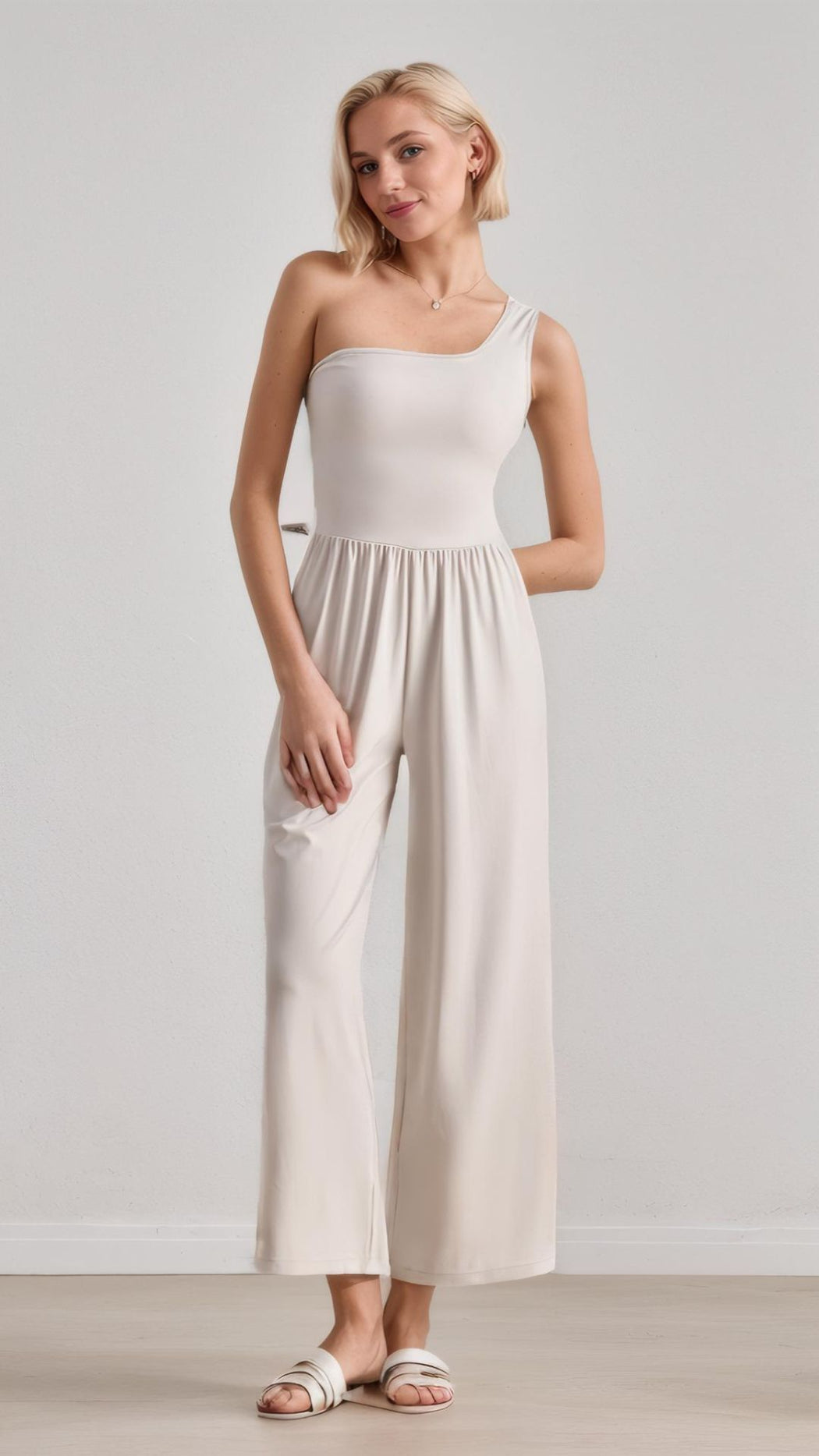 Asymmetry Chic One-Shoulder Wide-Leg Jumpsuit with Built-In Padding