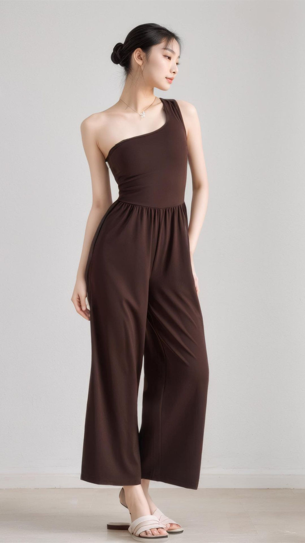 Asymmetry Chic One-Shoulder Wide-Leg Jumpsuit with Built-In Padding
