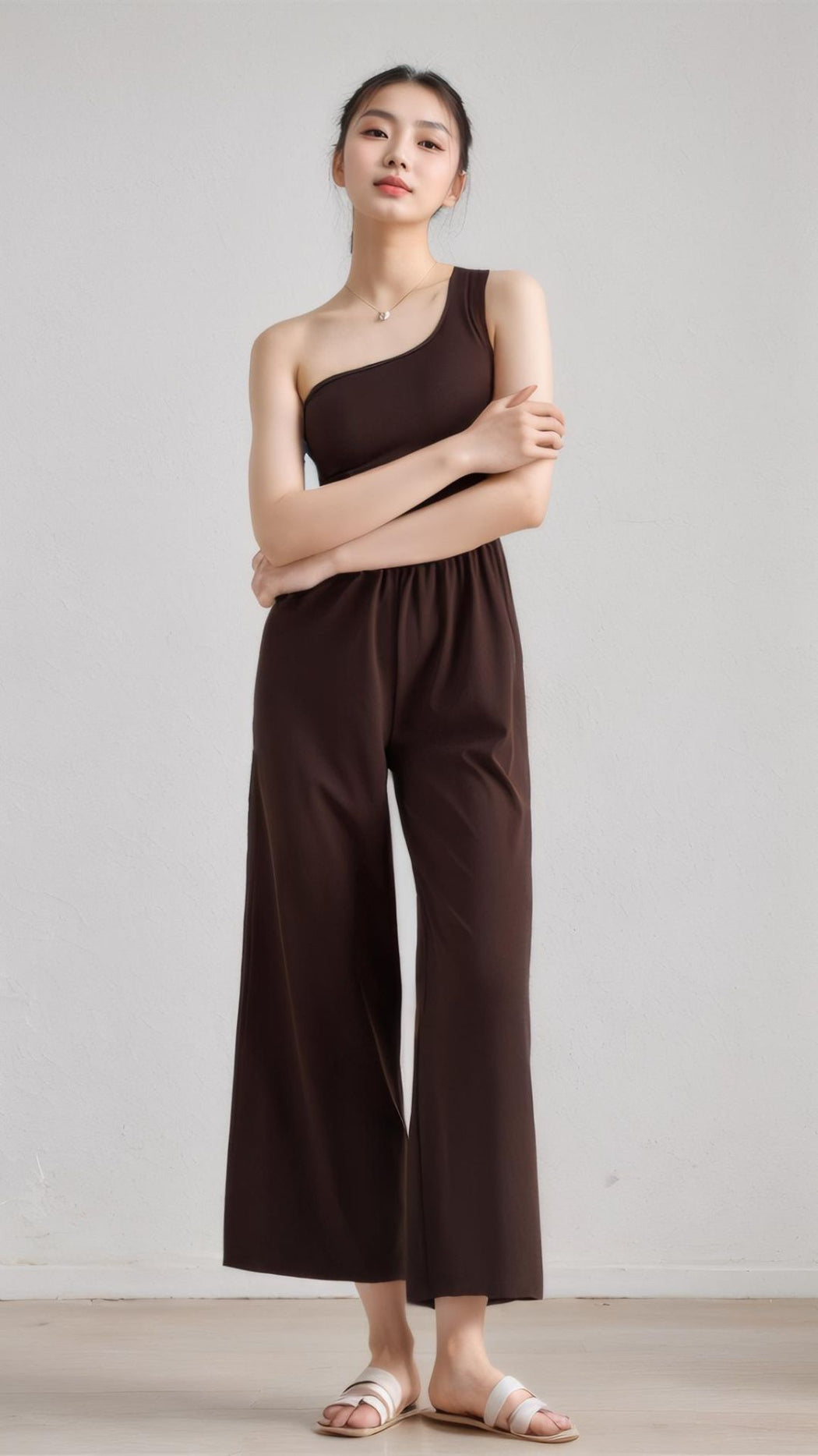 Asymmetry Chic One-Shoulder Wide-Leg Jumpsuit with Built-In Padding