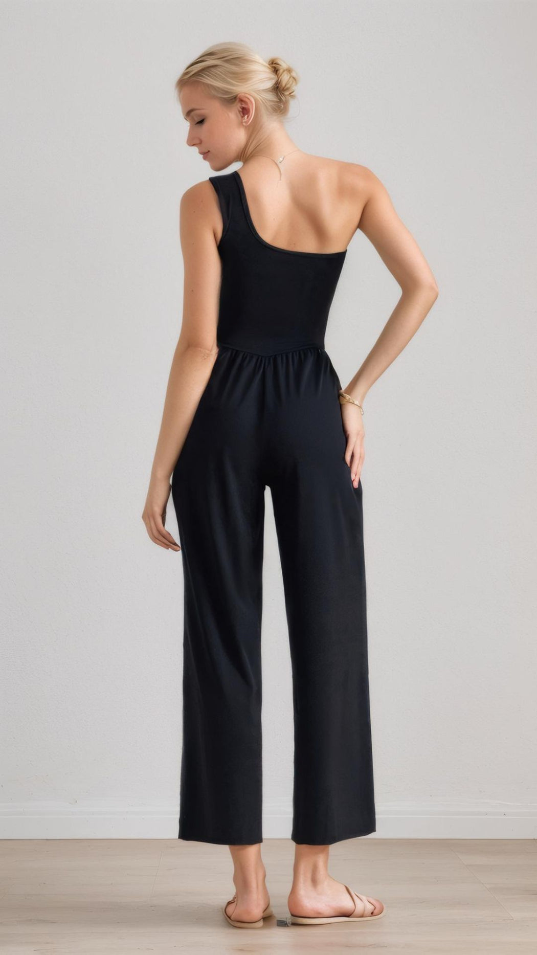 Asymmetry Chic One-Shoulder Wide-Leg Jumpsuit with Built-In Padding