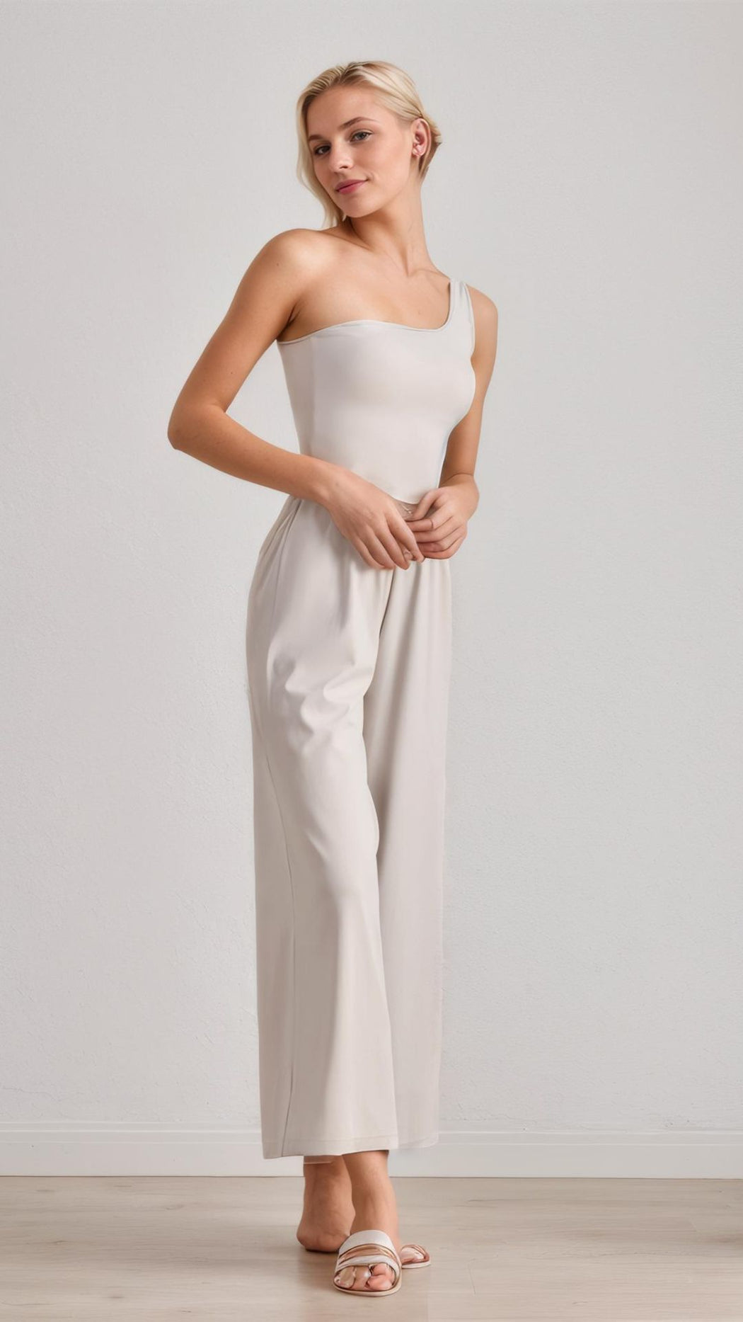 Asymmetry Chic One-Shoulder Wide-Leg Jumpsuit with Built-In Padding