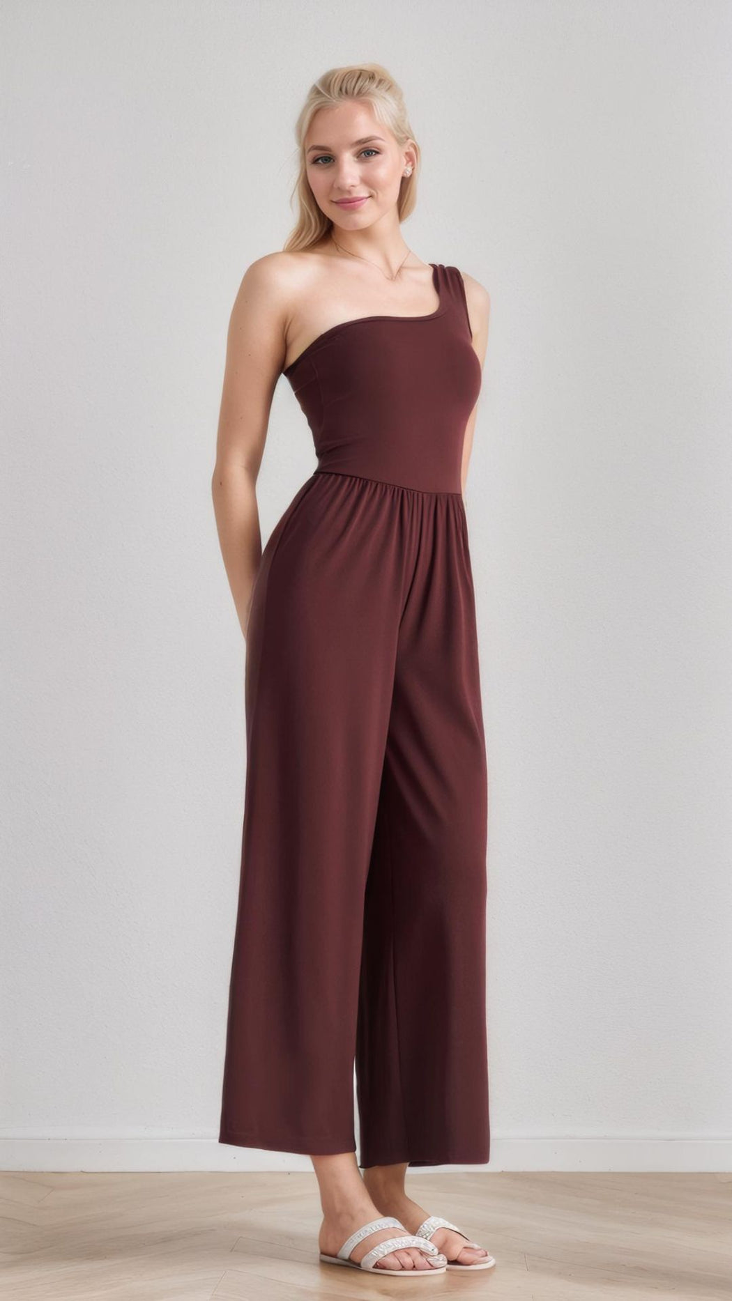 Asymmetry Chic One-Shoulder Wide-Leg Jumpsuit with Built-In Padding