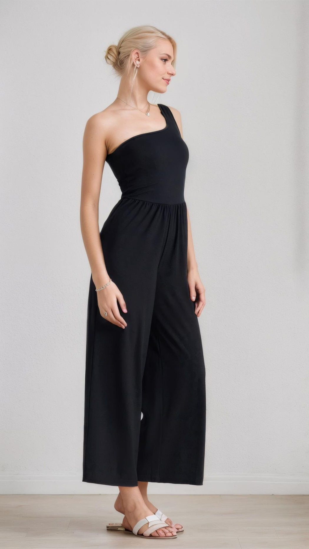 Asymmetry Chic One-Shoulder Wide-Leg Jumpsuit with Built-In Padding