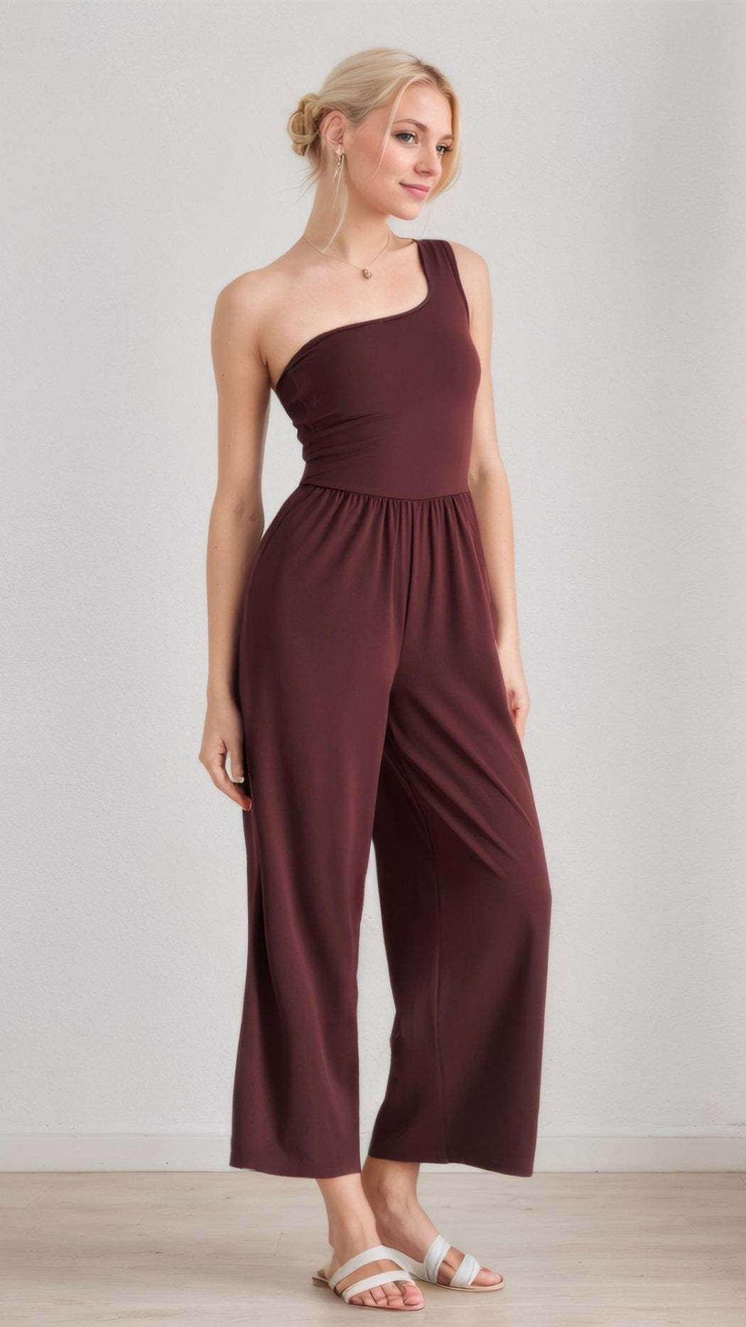 Asymmetry Chic One-Shoulder Wide-Leg Jumpsuit with Built-In Padding