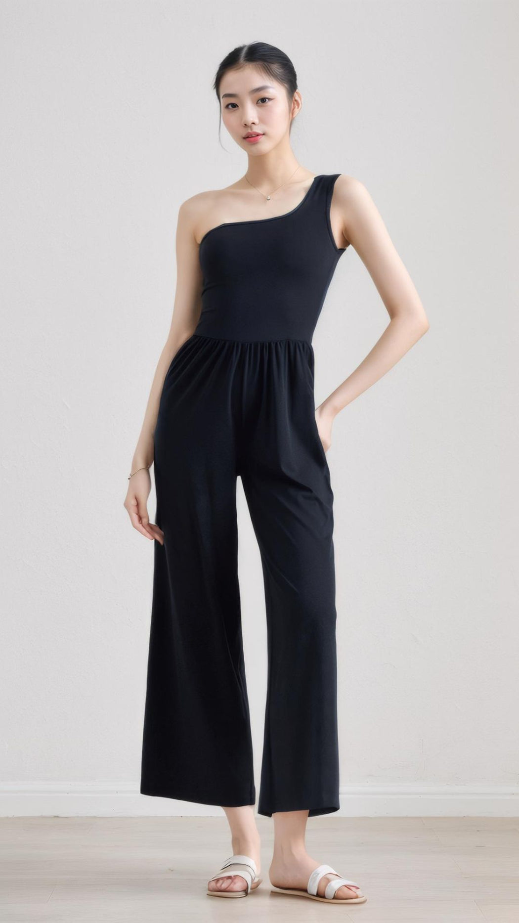 Asymmetry Chic One-Shoulder Wide-Leg Jumpsuit with Built-In Padding