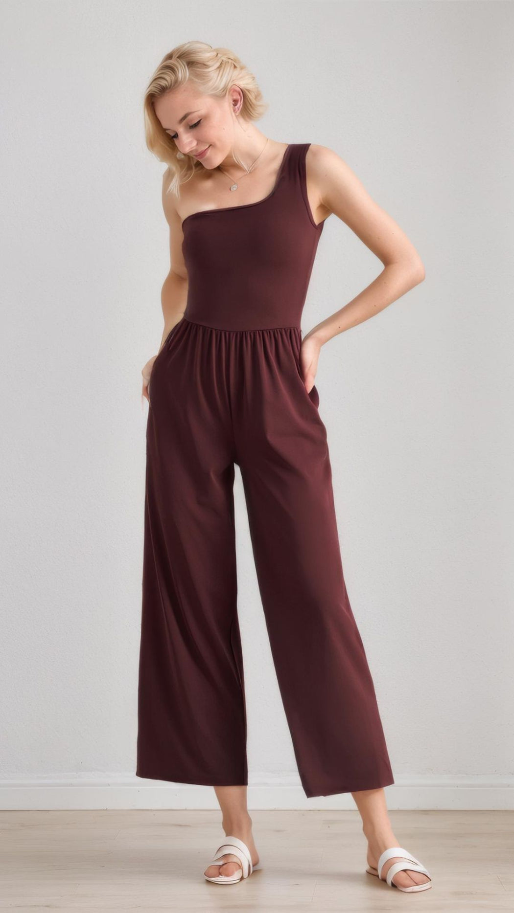 Asymmetry Chic One-Shoulder Wide-Leg Jumpsuit with Built-In Padding