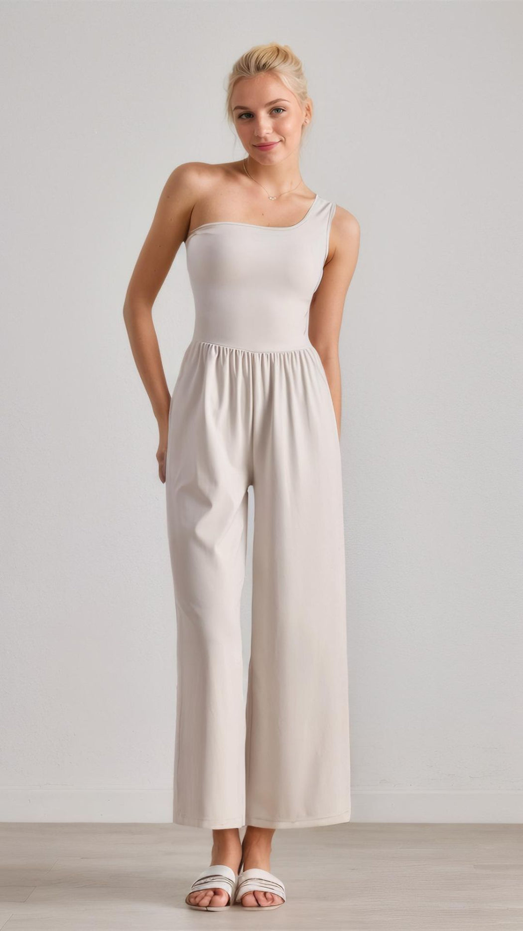 Asymmetry Chic One-Shoulder Wide-Leg Jumpsuit with Built-In Padding