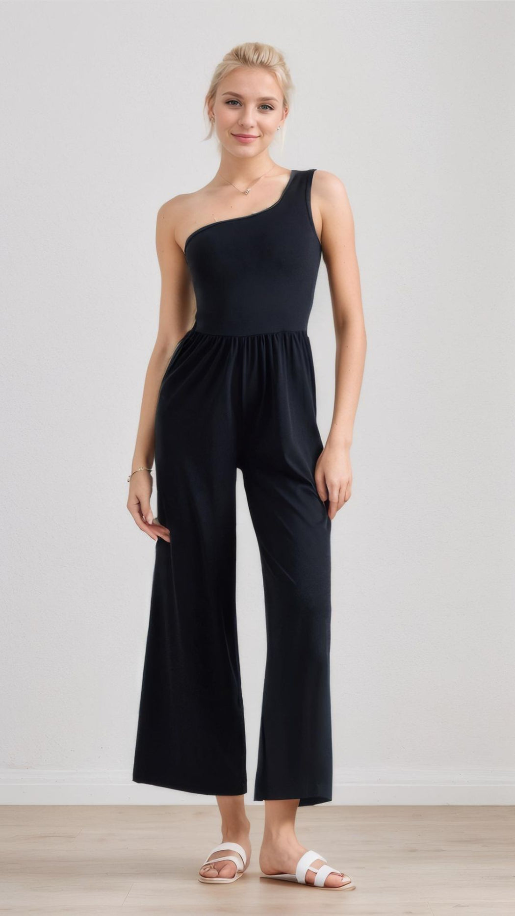 Asymmetry Chic One-Shoulder Wide-Leg Jumpsuit with Built-In Padding
