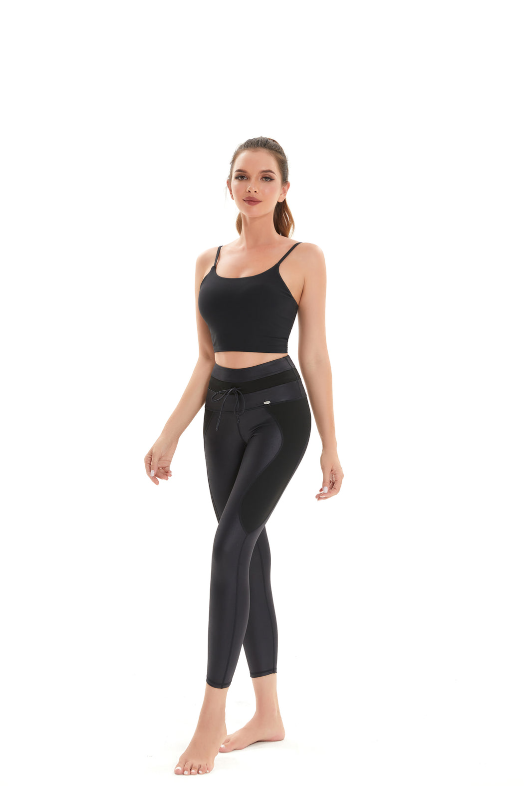 Wet Look High Waist 7/8 Sports Leggings 24"