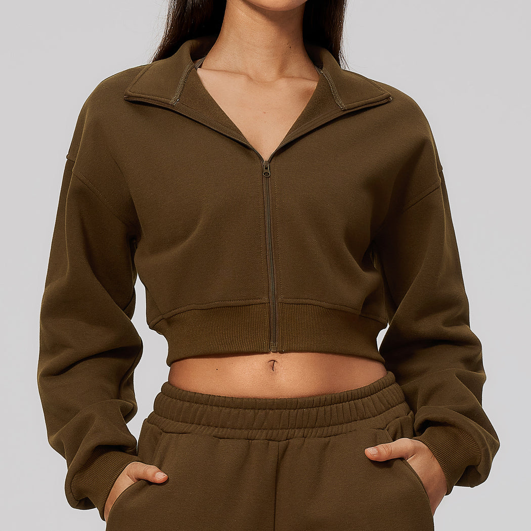 The Cloud-Line Brushed Cotton-Blend Cropped Zip Jacket & Wide-Leg Pants Set