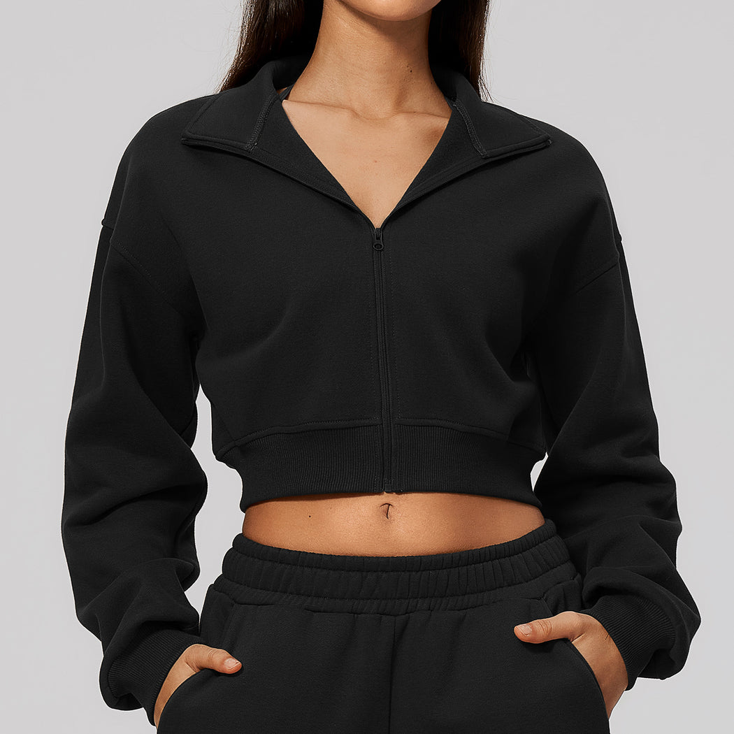 The Cloud-Line Brushed Cotton-Blend Cropped Zip Jacket & Wide-Leg Pants Set
