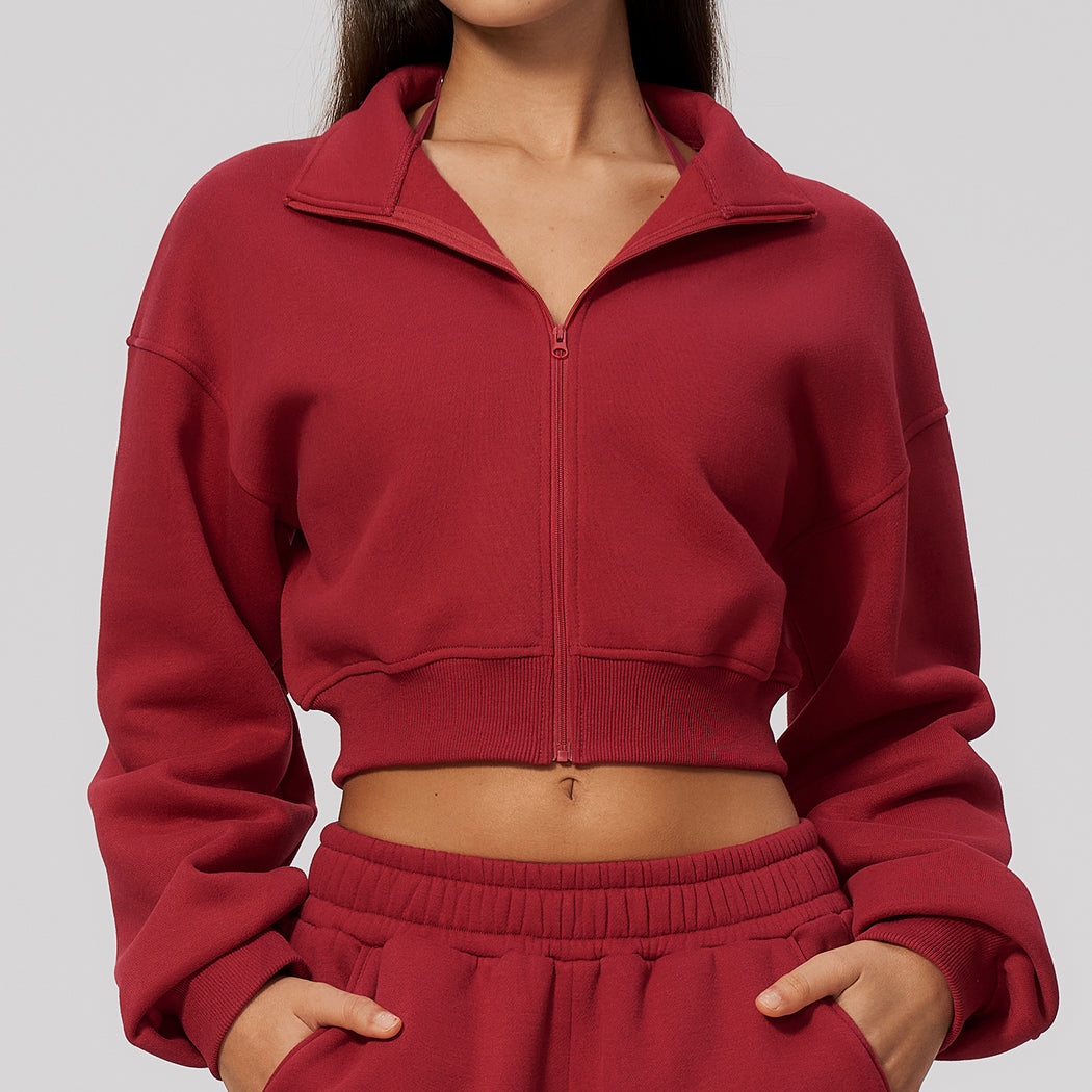 The Cloud-Line Brushed Cotton-Blend Cropped Zip Jacket & Wide-Leg Pants Set