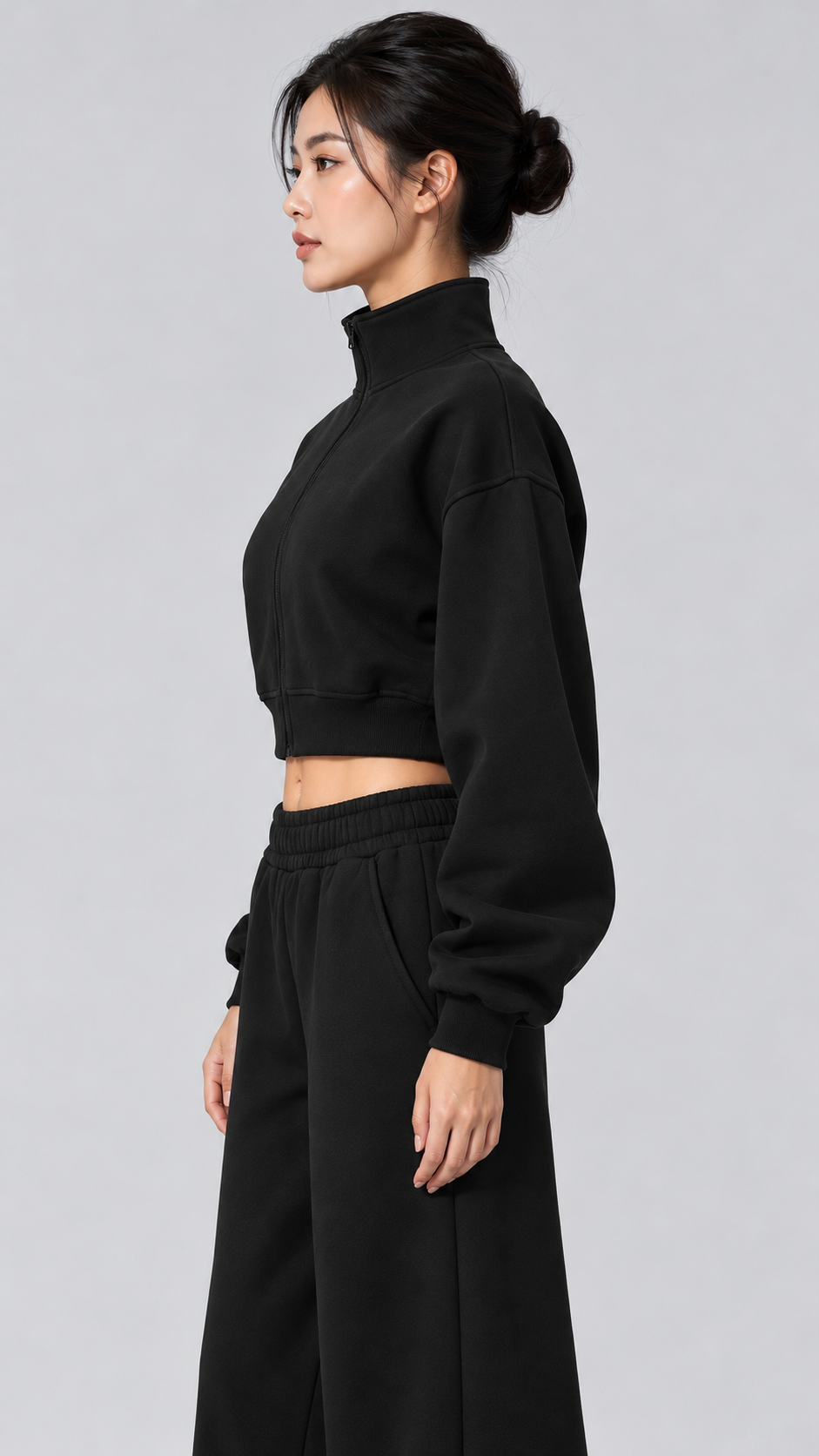 The Cloud-Line Brushed Cotton-Blend Cropped Zip Jacket & Wide-Leg Pants Set