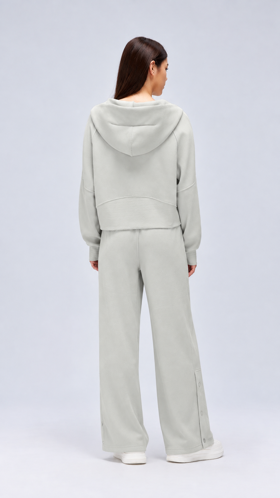 Mirae Ultra-Soft Fleece Zip Hoodie & Snap-Button Wide-Leg Pants Set