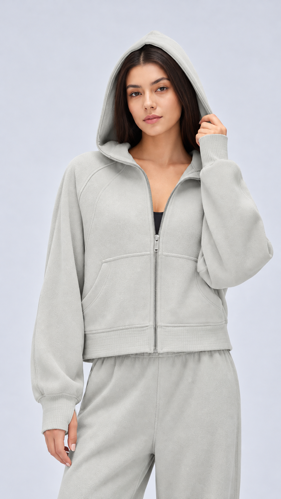Mirae Ultra-Soft Fleece Zip Hoodie & Snap-Button Wide-Leg Pants Set