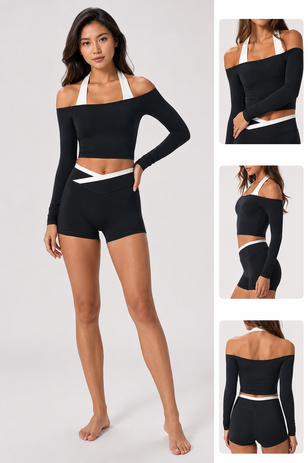 Elara Off-Shoulder Halter Long-Sleeve Top