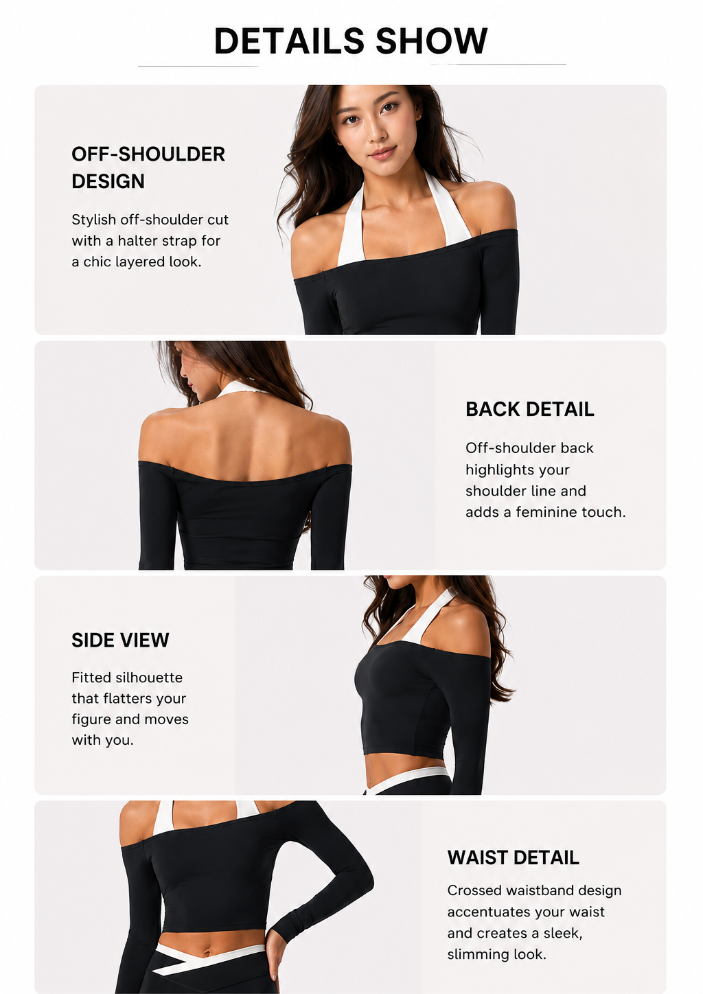 Elara Off-Shoulder Halter Long-Sleeve Top