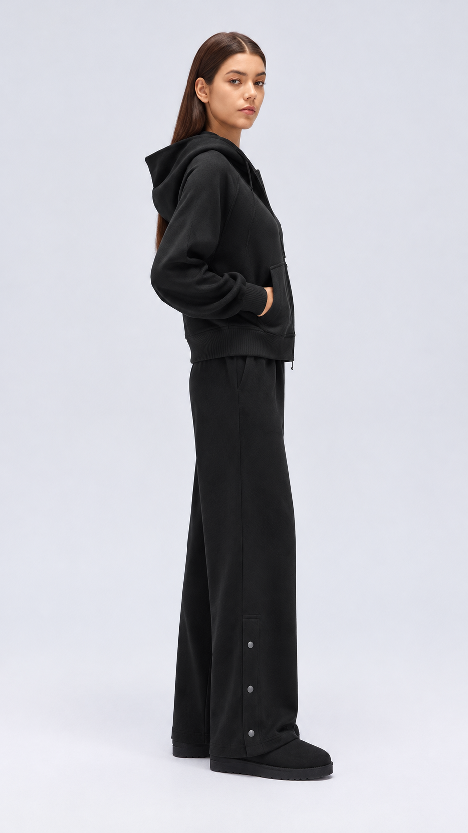 Mirae Ultra-Soft Fleece Zip Hoodie & Snap-Button Wide-Leg Pants Set