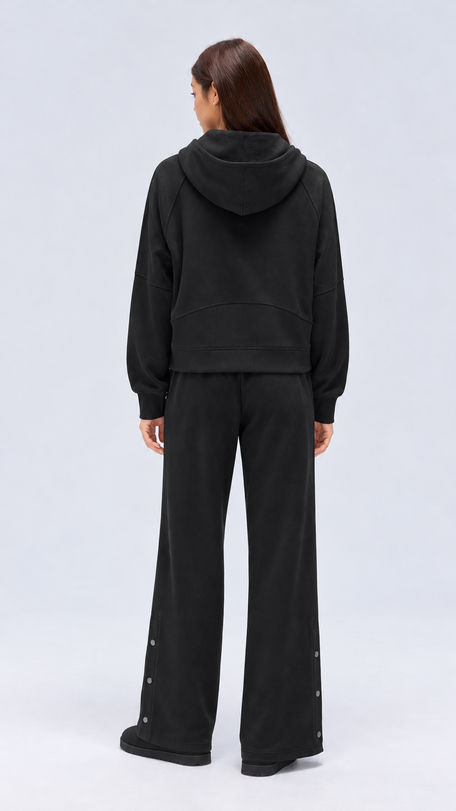 Mirae Ultra-Soft Fleece Zip Hoodie & Snap-Button Wide-Leg Pants Set