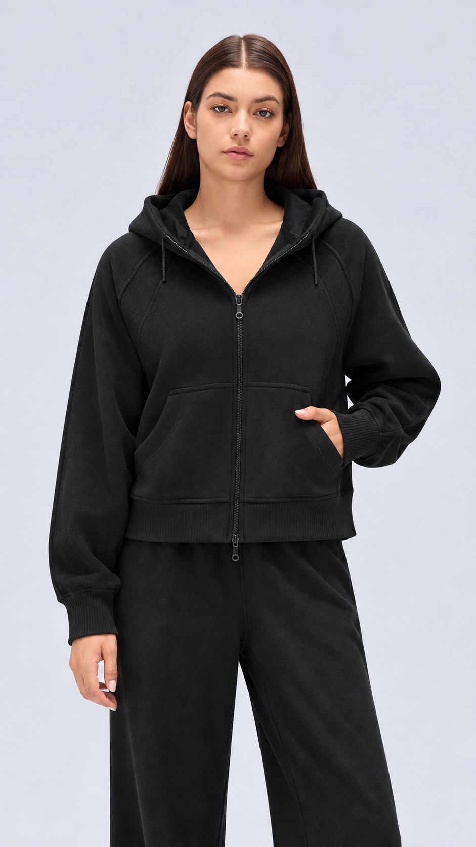 Mirae Ultra-Soft Fleece Zip Hoodie & Snap-Button Wide-Leg Pants Set