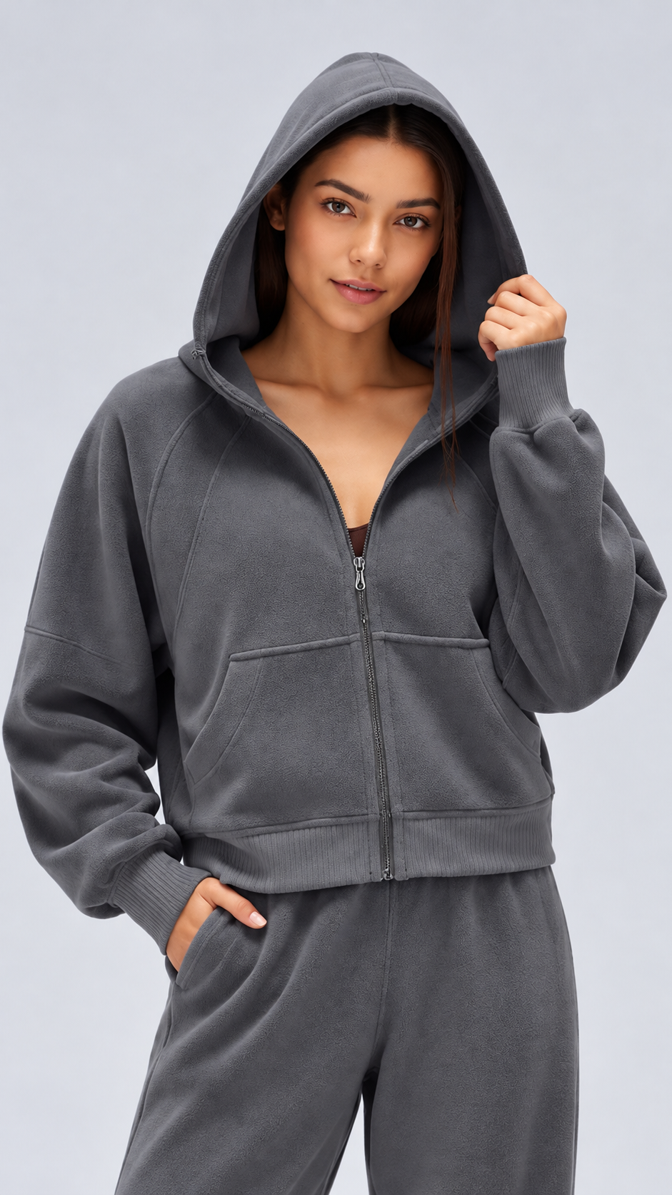 Mirae Ultra-Soft Fleece Zip Hoodie & Snap-Button Wide-Leg Pants Set