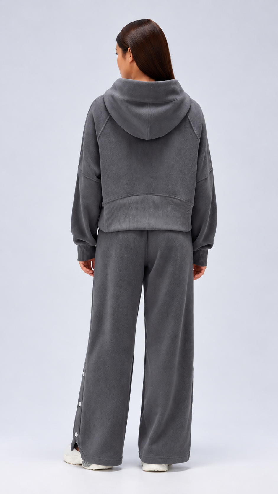 Mirae Ultra-Soft Fleece Zip Hoodie & Snap-Button Wide-Leg Pants Set