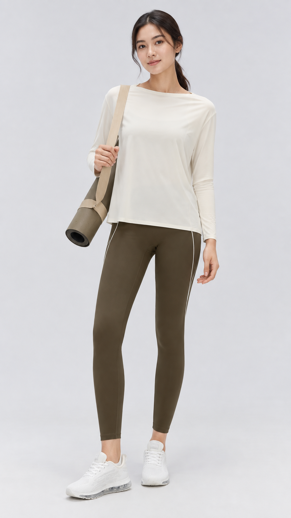 Nara Cotton-Blend Boat Neck Long Sleeve Top