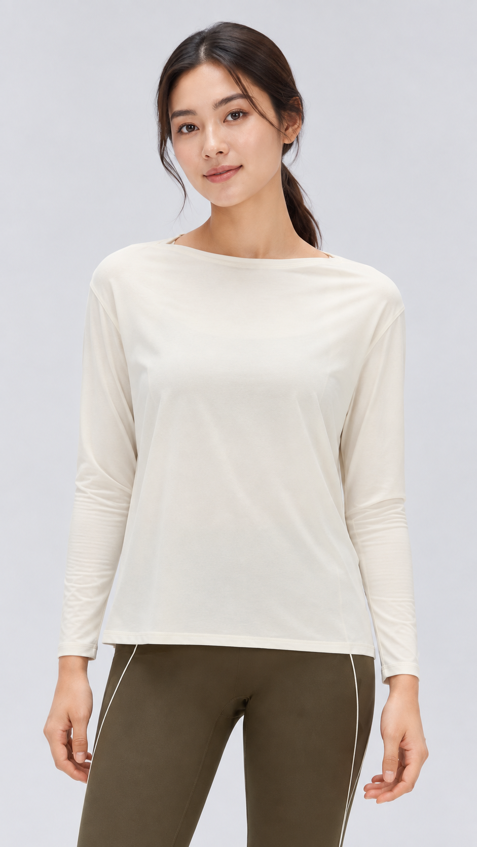 Nara Cotton-Blend Boat Neck Long Sleeve Top