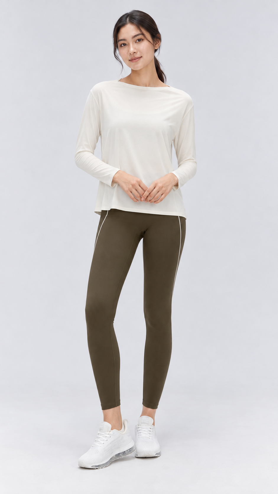 Nara Cotton-Blend Boat Neck Long Sleeve Top