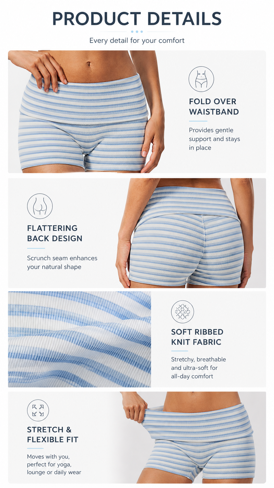 Mimi Stripe Fold-Over Shorts