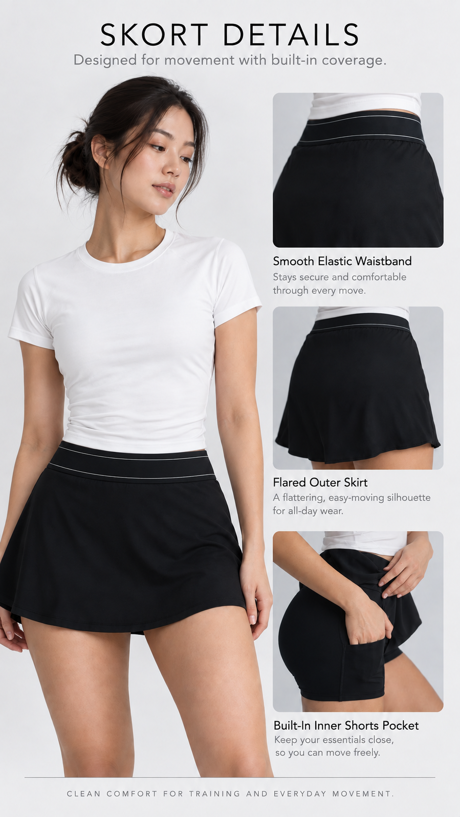 Sora Quick-Dry Sports Skort & Tee Set (Top & Bottom)