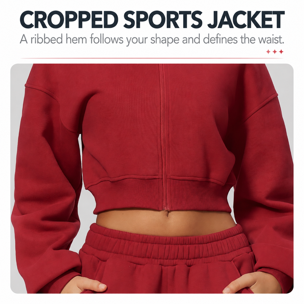 The Cloud-Line Brushed Cotton-Blend Cropped Zip Jacket & Wide-Leg Pants Set