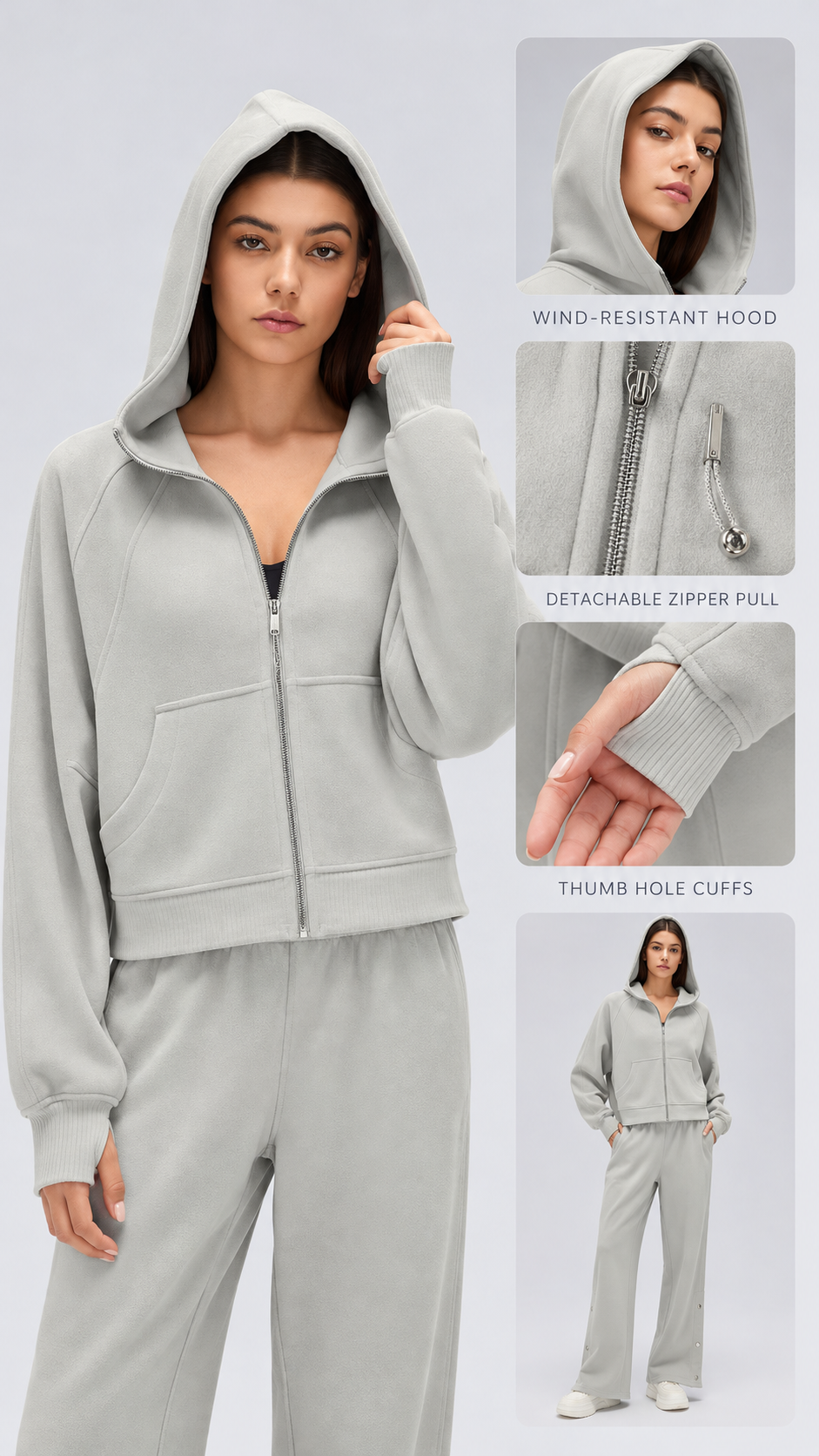 Mirae Ultra-Soft Fleece Zip Hoodie & Snap-Button Wide-Leg Pants Set