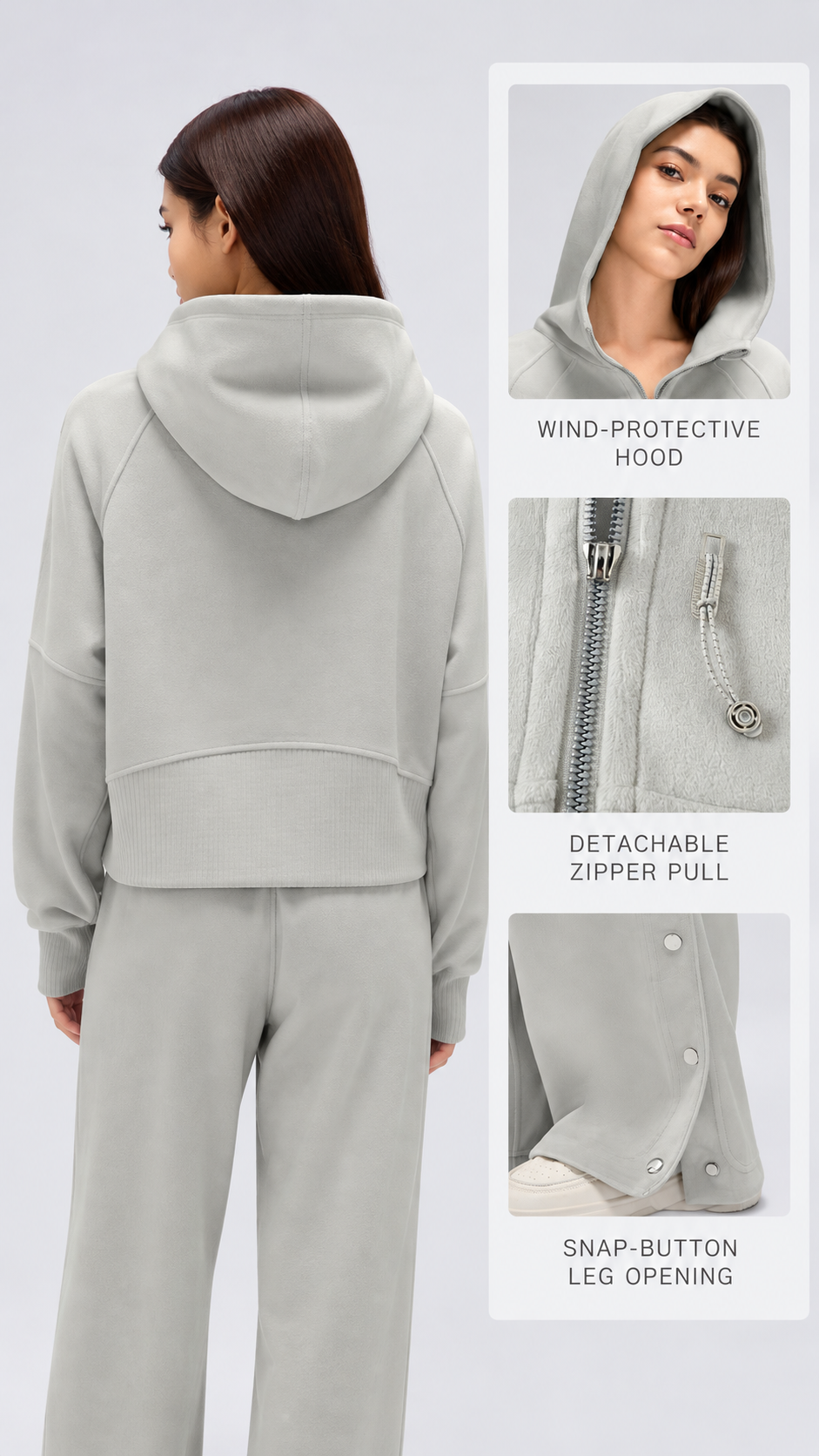 Mirae Ultra-Soft Fleece Zip Hoodie & Snap-Button Wide-Leg Pants Set
