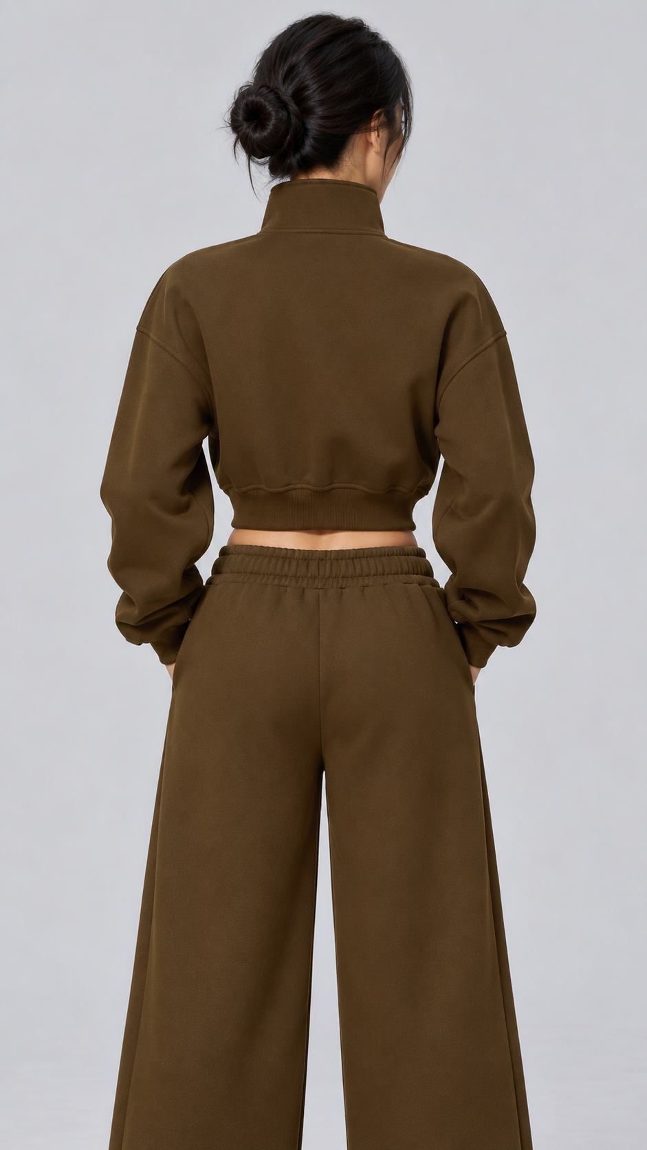 The Cloud-Line Brushed Cotton-Blend Cropped Zip Jacket & Wide-Leg Pants Set