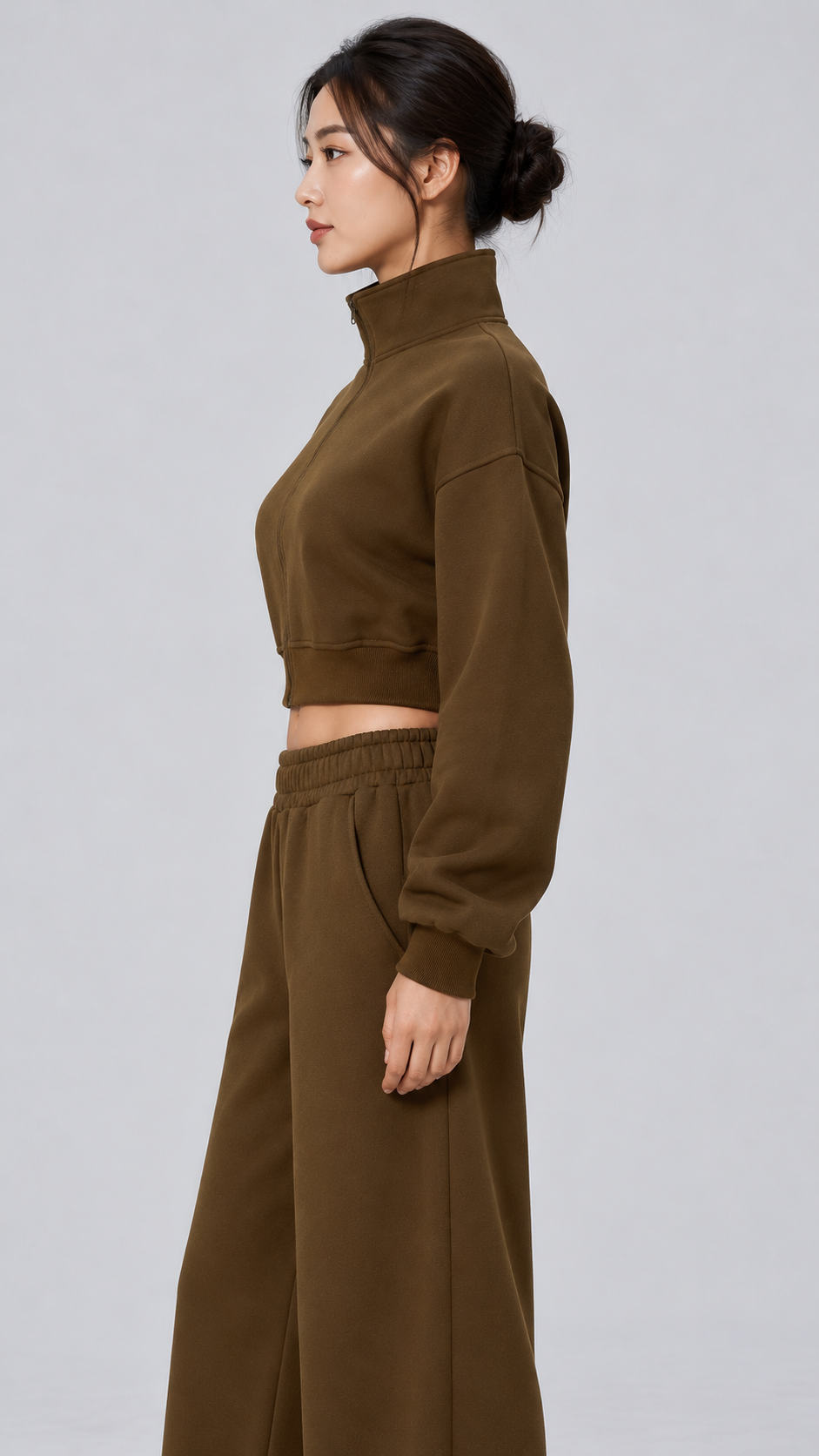 The Cloud-Line Brushed Cotton-Blend Cropped Zip Jacket & Wide-Leg Pants Set