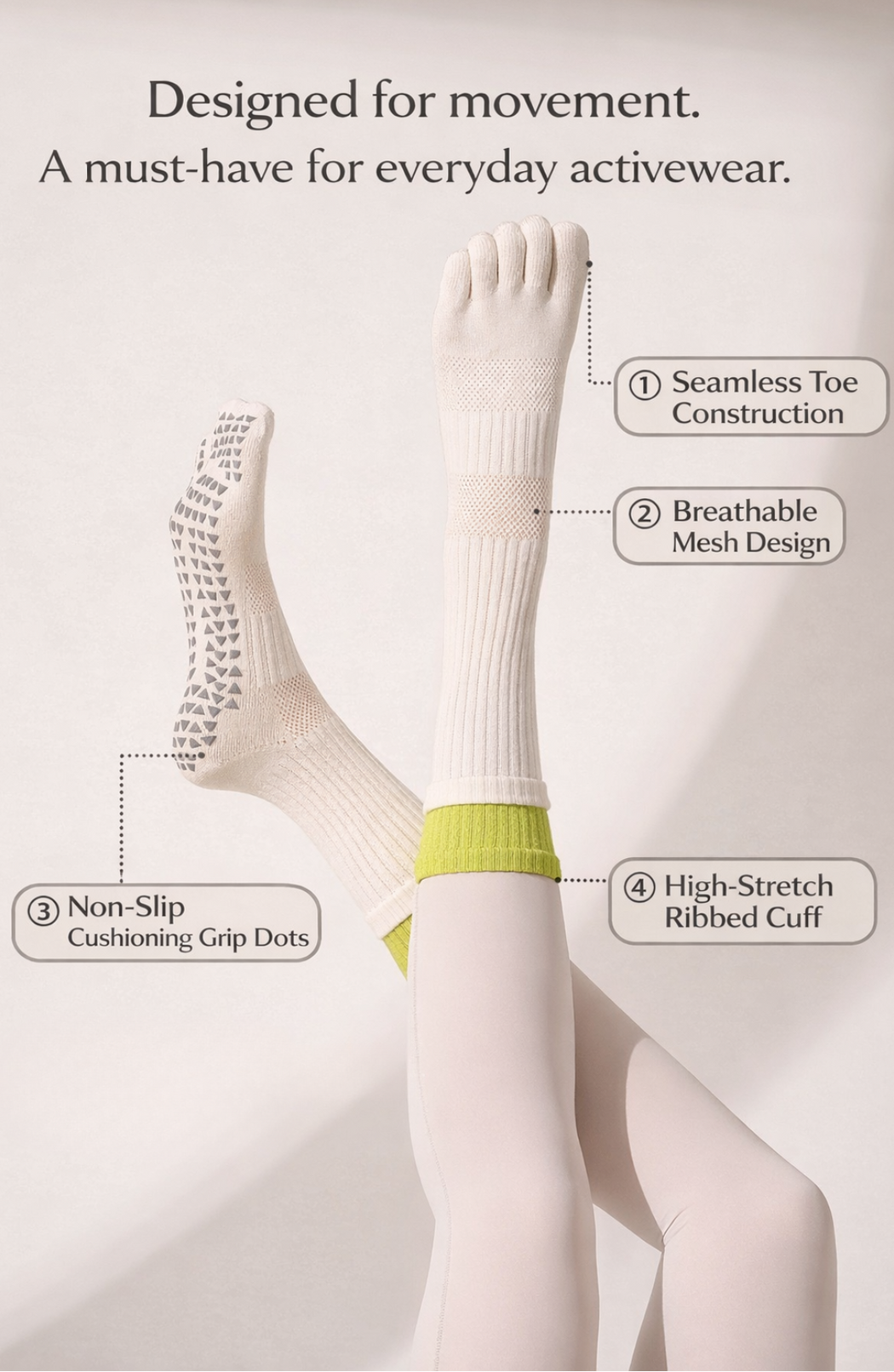 PureCom Five-Toe Grip Socks