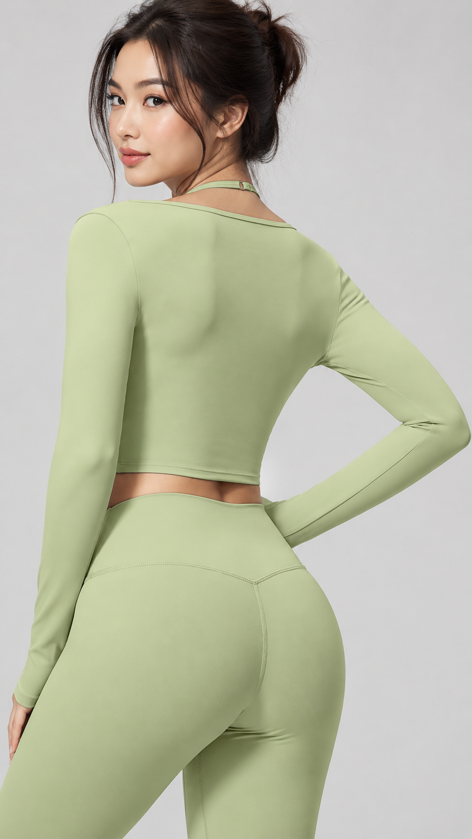 KAIA Brushed Nylon Twist-Front Long-Sleeve Crop Top
