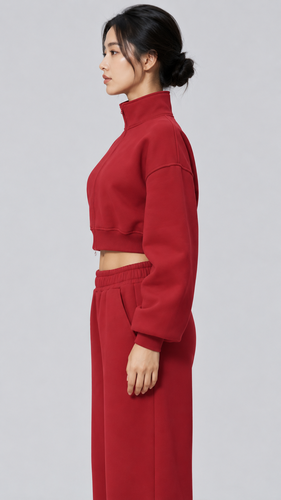 The Cloud-Line Brushed Cotton-Blend Cropped Zip Jacket & Wide-Leg Pants Set