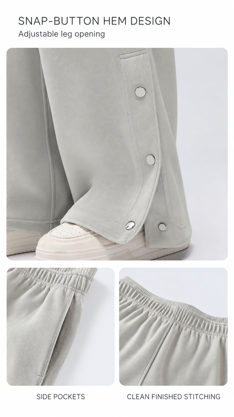 Mirae Ultra-Soft Fleece Zip Hoodie & Snap-Button Wide-Leg Pants Set